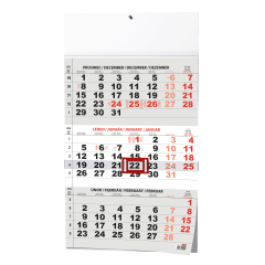  Nástěnný kalendář - Tříměsíční - A3 (s mezinárodními svátky) - černý