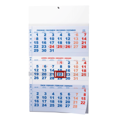  Nástěnný kalendář - Tříměsíční - A3 (s mezinárodními svátky) - modrý